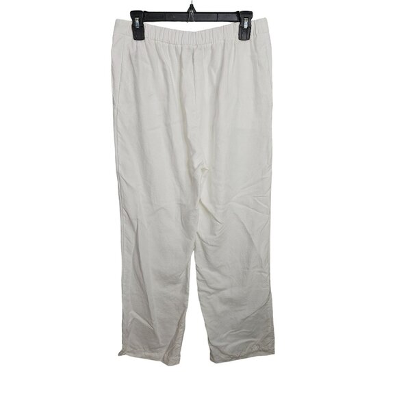 Eileen Fisher White Lyocell Organic Linen Slub Wide Leg Pant Women Size Small - Picture 2 of 8